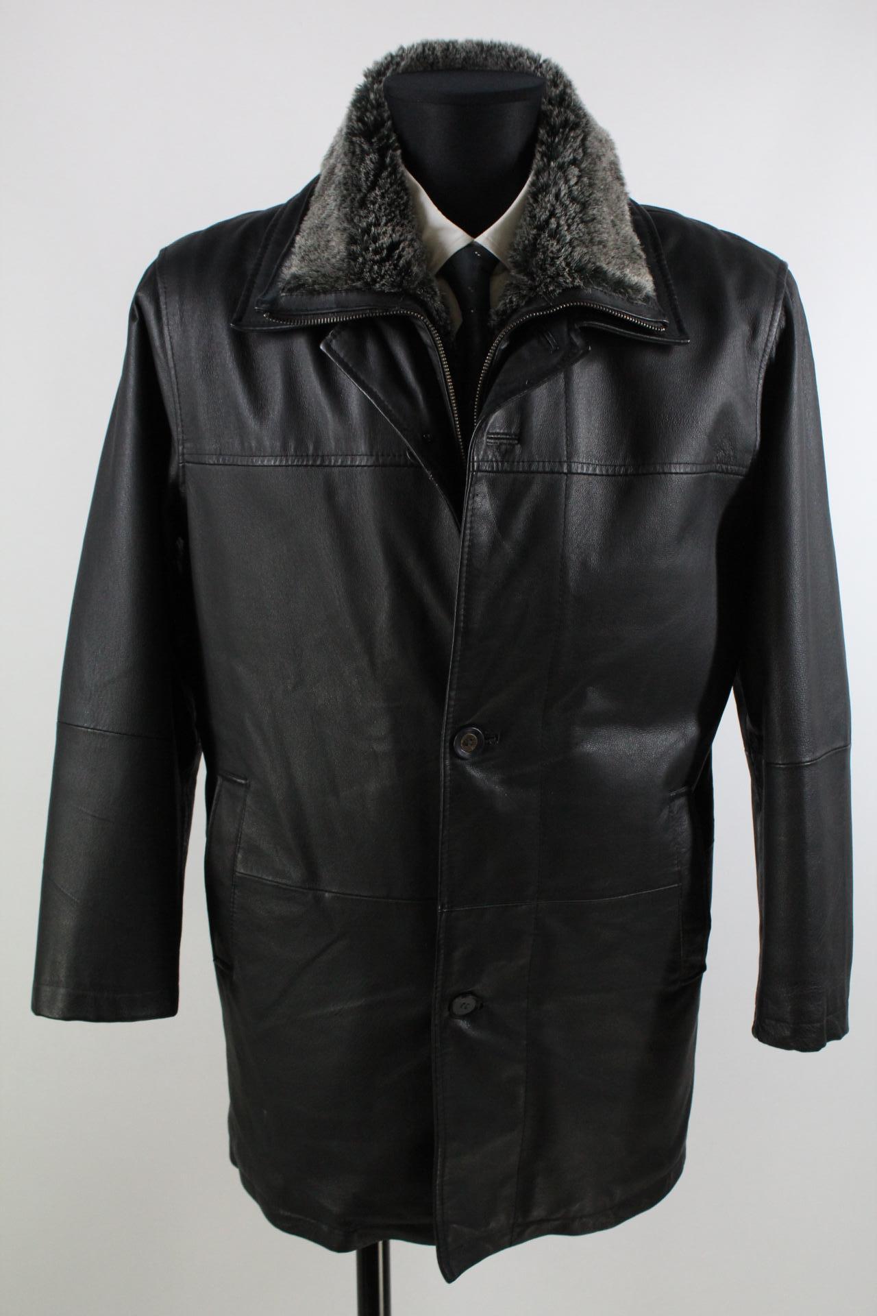 JCCollection Herren-Ledermantel schwarz Größe 48