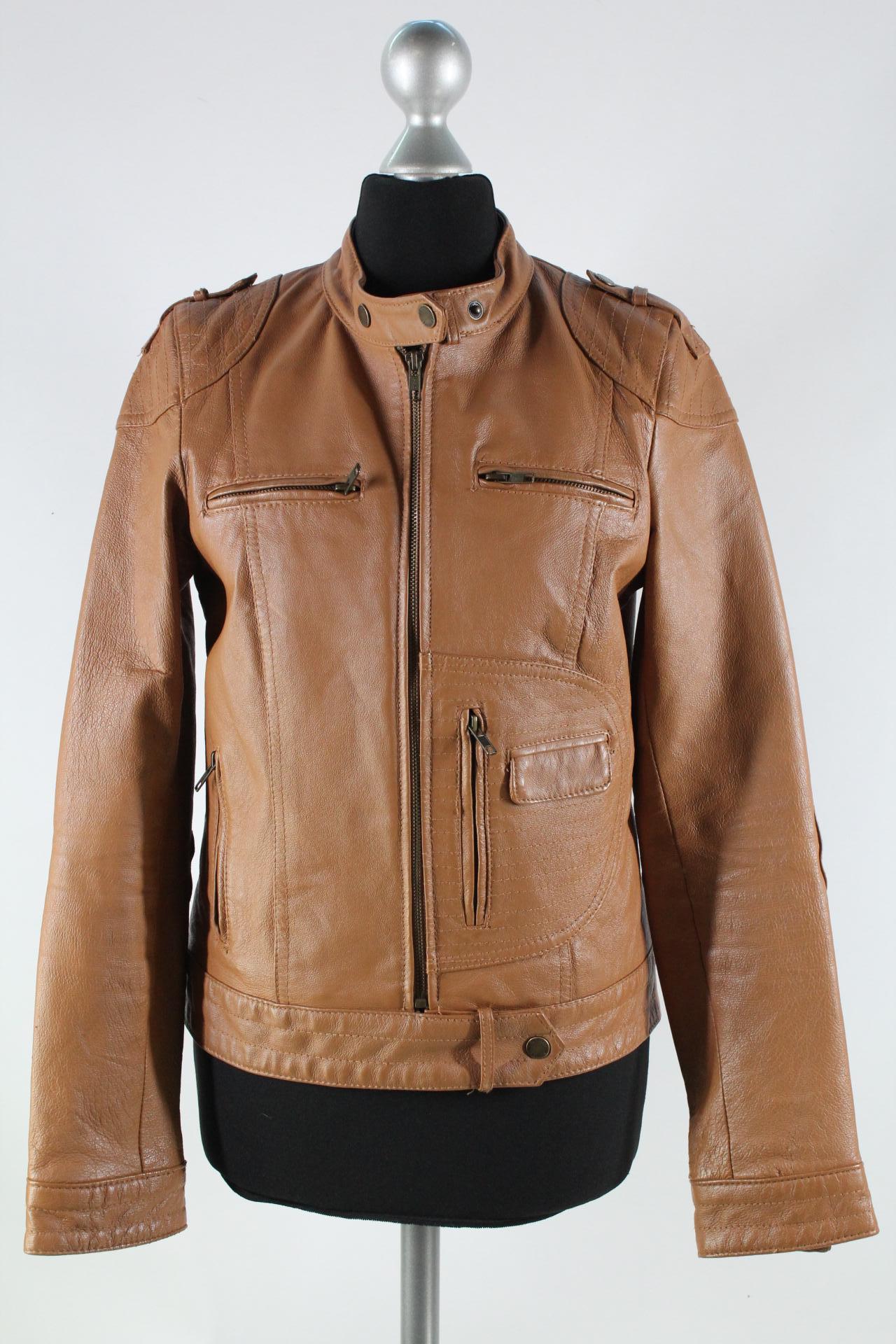 Fishbone Damen-Lederjacke braun Größe XS
